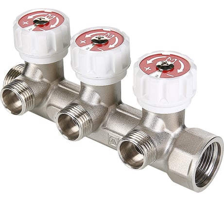 Коллектор с регулировочными вентилями VALTEC 1"х3 выхода, евроконус 3/4" (на подающий трубопровод) VTc.570.NE.0603