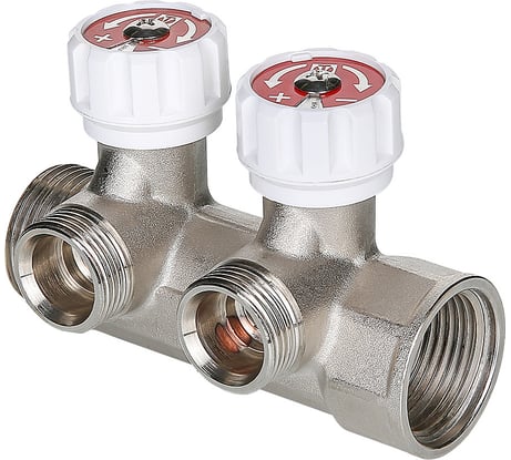 Коллектор с регулировочными вентилями VALTEC 1"х4 выхода, евроконус 3/4" (на подающий трубопровод) VTc.570.NE.0604