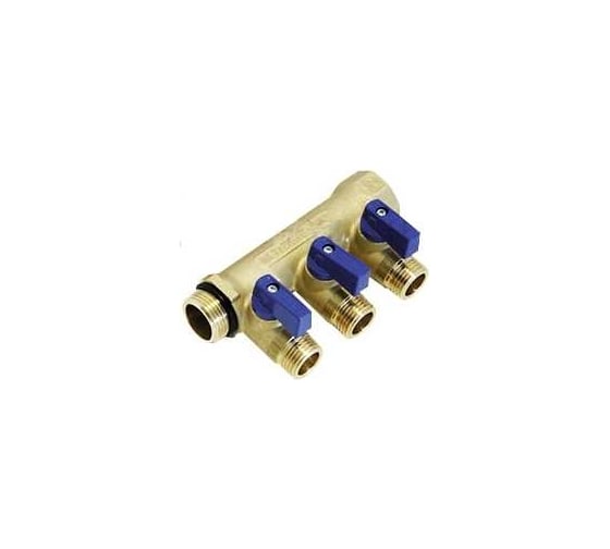 Коллектор Tiemme 3 отвода, с шар. клапанами 1х1/2" (латунь) O-ring синие ручки 1820079 / 1832RCP 1