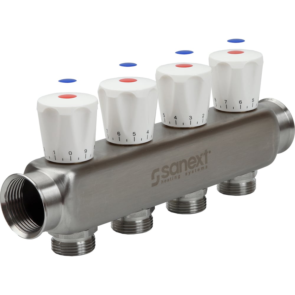 Квартирный коллектор SANEXT ВР 1"х 4 контура НР 3/4" евроконус 8114 ...