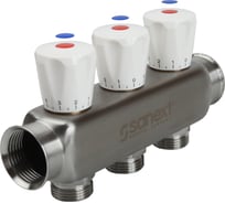 Коллектор квартирный SANEXT нержавеющая сталь ДУ 25, ВР 1"х НР 3/4" евроконус 3 контура 8113