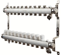 Коллектор для теплого пола SANEXT с запорной функцией, в/о и дренаж, ДУ25, ВР1"х 10 контуров НР 3/4" 85910