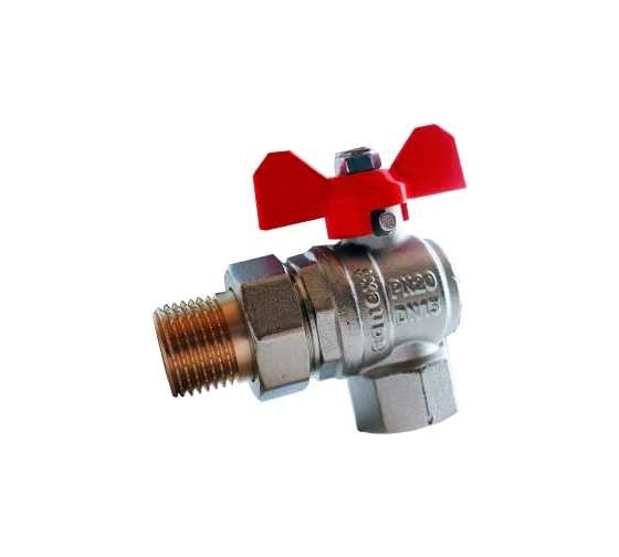 Угловой шаровой кран SANEXT Ду 15, НР-ВР 1/2" со сгоном (Американка), бабочка 8777