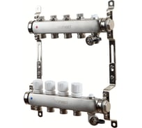 Коллектор для теплого пола SANEXT с запорной функцией, в/о и дренаж., ДУ25, ВР1"х 4 контура НР 3/4" 8594