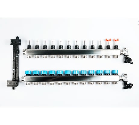 Коллекторная группа с расходомерами Federica Bugatti FB 1"x3/4" 12 выходов, нержавейка 2015362