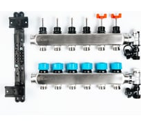 Коллекторная группа с расходомерами Federica Bugatti FB 1"x3/4" 6 выходов, нержавейка 2015357