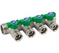Модульный коллектор ELSEN 1", 4 контура, размер отвода-3/4" ЕК, PN, бар-10, TC -85, с шаровыми кранами, латунь EMW04.04