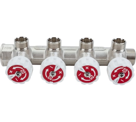 Коллектор с регулирующими вентилями, VALTEC 3/4х4 выход, 1/2 наружная, на подающий трубопровод VTc.570.N.0504