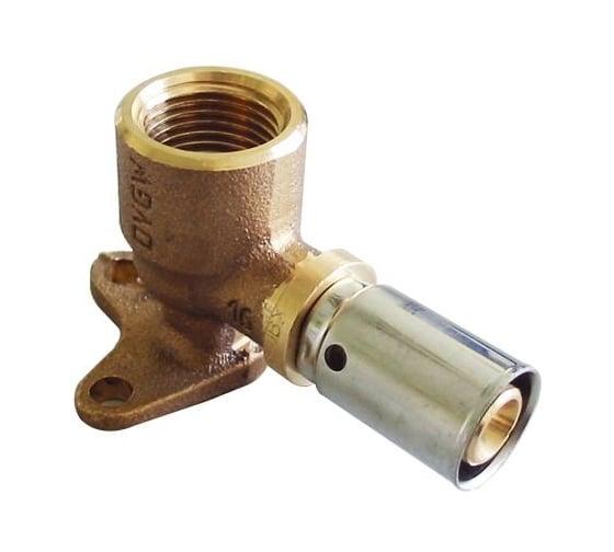 Прессовый угольник Oventrop Cofit P, 90, В, 20 x 2,5 x 3/4", бронза RX, короткий, с креплением 1517056
