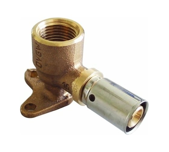 Прессовый угольник Oventrop Cofit P, 90, В, 16 x 2 x 1/2", бронза RX, короткий, с креплением 1517053