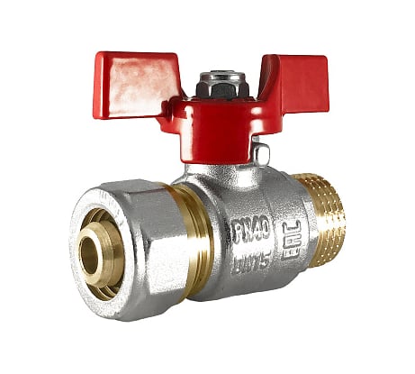 Шаровой кран STI латунь никель ДН 16x1/2 РУ16 НР/обжим, бабочка ТТ000017565