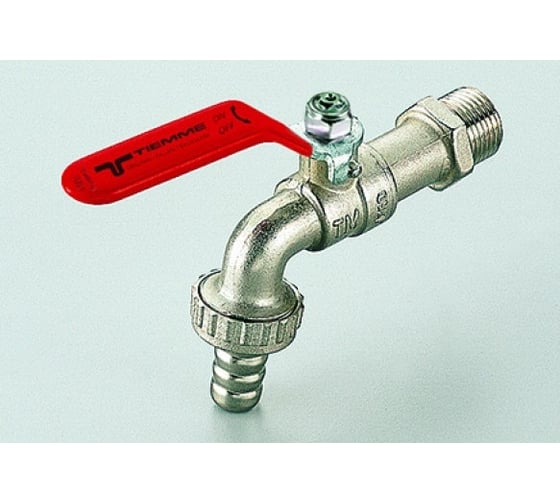 Кран Tiemme 1" шаровой сливной со штуцером (плоская ручка) 2500015/2530R2806 1