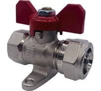 Кран Tiemme 16x1/2" В шаровой с накидной гайкой и крепежной планкой (бабочка) 1620033/2155FLR