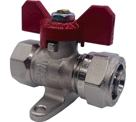 Кран Tiemme 16x1/2" В шаровой с накидной гайкой и крепежной планкой (бабочка) 1620033/2155FLR