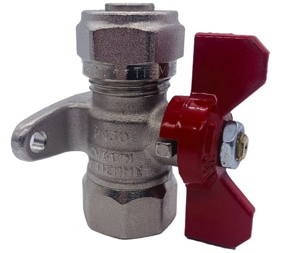 Кран Tiemme 16x1/2" В шаровой с накидной гайкой и крепежной планкой (бабочка) 1620033/2155FLR