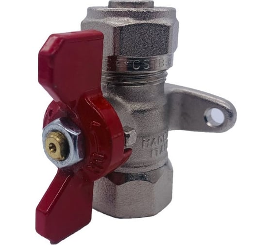 Кран Tiemme 16x1/2" В шаровой с накидной гайкой и крепежной планкой (бабочка) 1620033/2155FLR