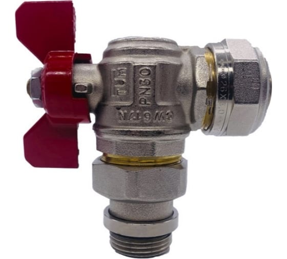 Угловой кран Tiemme 26x3/4" шаровой со сгоном (красный) 1620014/2181R2605CPR