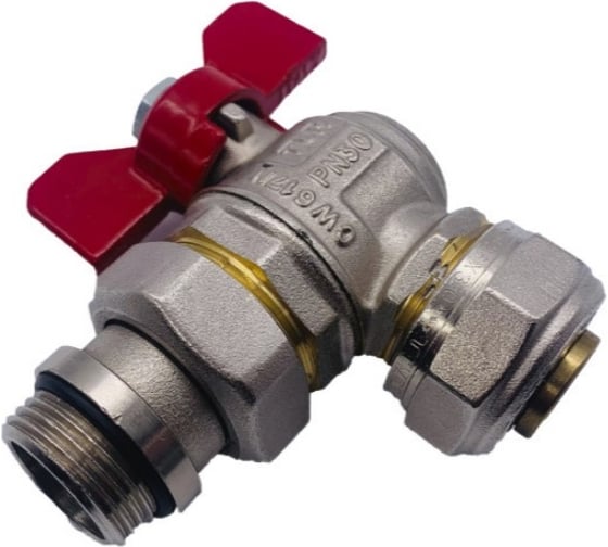 Угловой кран Tiemme 26x3/4" шаровой со сгоном (красный) 1620014/2181R2605CPR