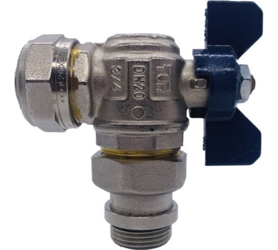 Угловой кран Tiemme 26x3/4" шаровой со сгоном (синий) 1620004/2181B2605CPR 1