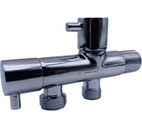Угловой кран Tiemme двойной 1/2"x1/2"x3/8" НН (хром, с чашкой) 2950178