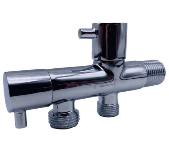 Угловой кран Tiemme двойной 1/2"x1/2"x3/8" НН (хром, с чашкой) 2950178 1