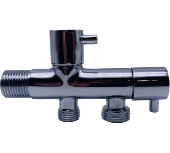 Угловой кран Tiemme двойной 1/2"x1/2"x3/8" НН (хром, с чашкой) 2950178