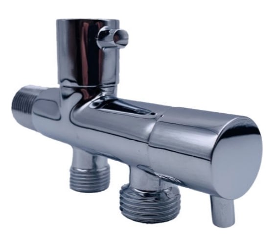 Угловой кран Tiemme двойной 1/2"x1/2"x3/8" НН (хром, с чашкой) 2950178