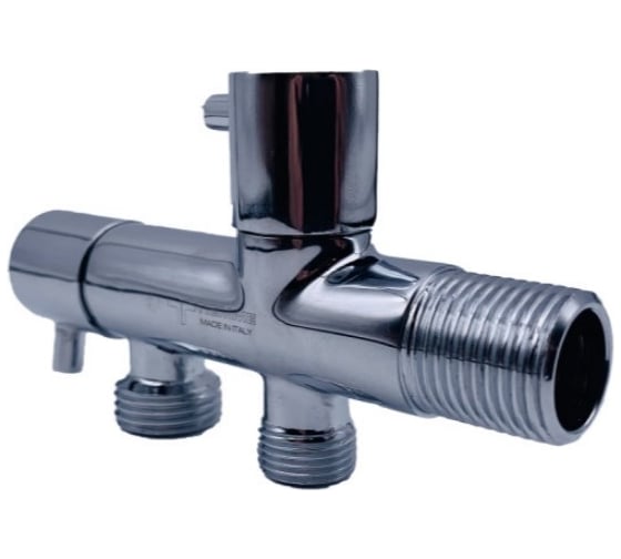 Угловой кран Tiemme двойной 1/2"x1/2"x3/8" НН (хром, с чашкой) 2950178