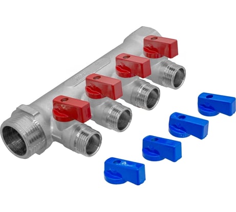 Коллектор для водоснабжения MPF 1" в/н с отсекающими кранами на 4 выхода 1/2" н, под евроконус ИС.072638
