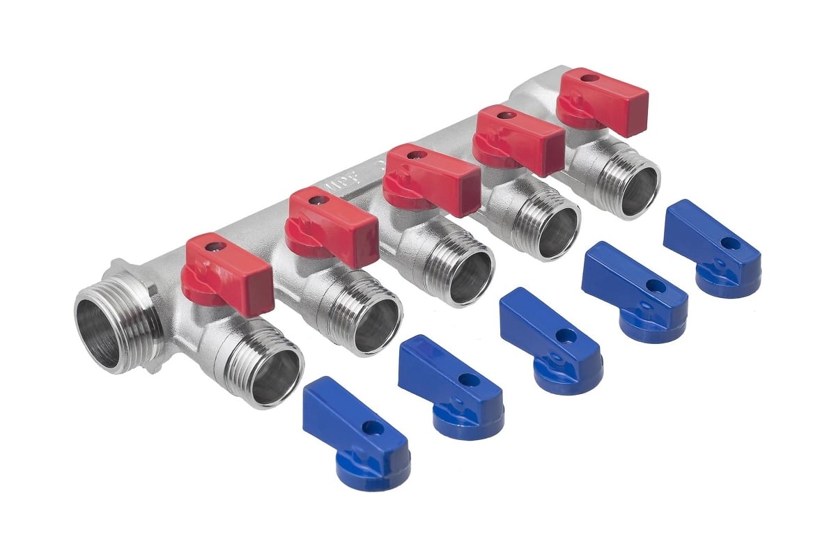 Коллектор с отсекающими кранами MPF 5 вых. х 3/4 х 1/2 наруж.рез. ИС.072640  - выгодная цена, отзывы, характеристики, фото - купить в Москве и РФ