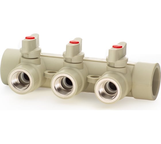 Коллектор с шаровыми кранами LAMMIN ppr вр 32x1/2x3 12/1 серый Lm31082315032G 1