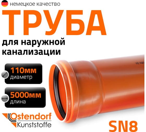 Труба ПВХ наружной канализации Ostendorf SN8 110 х 5000 мм 220190