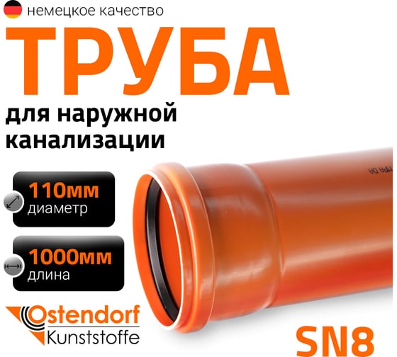 Труба ПВХ наружной канализации Ostendorf SN8 110 х 1000 мм 220170