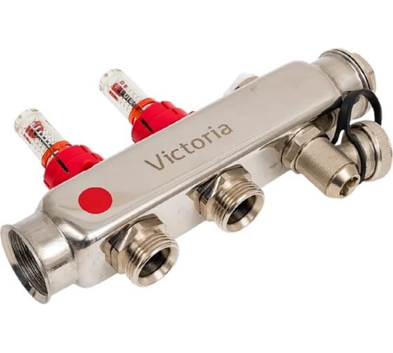 Коллекторная группа из нержавеющей стали Victoria с расх. 1"x3/4ek-12вых. (кран маевского + сливной кран) 60-112