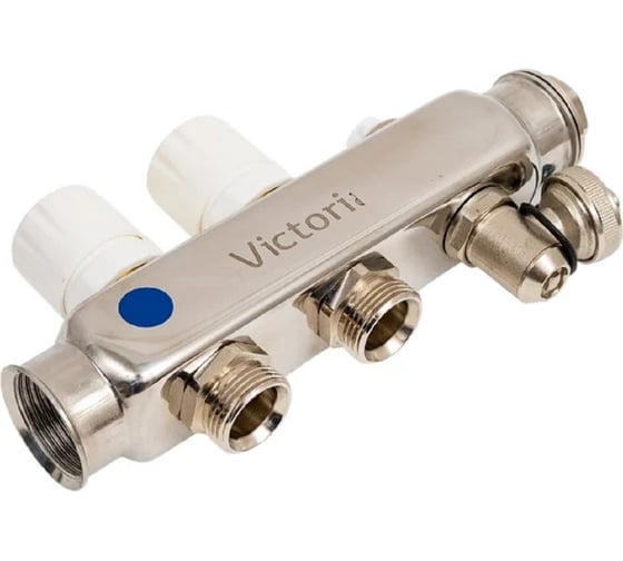 Коллекторная группа из нержавеющей стали Victoria с расх. 1"x3/4ek-12вых. (кран маевского + сливной кран) 60-112