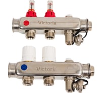 Коллекторная группа из нержавеющей стали Victoria с расх. 1"x3/4ek- 2вых. (кран маевского + сливной кран) 60-102