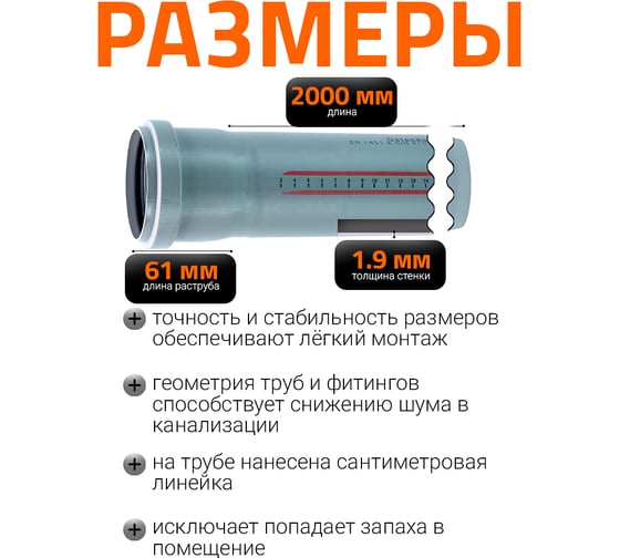 Труба канализационная Ostendorf 75х2000 мм 113060