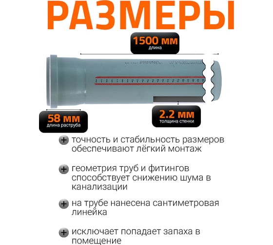 Труба канализационная Ostendorf 90х1500 мм 114050