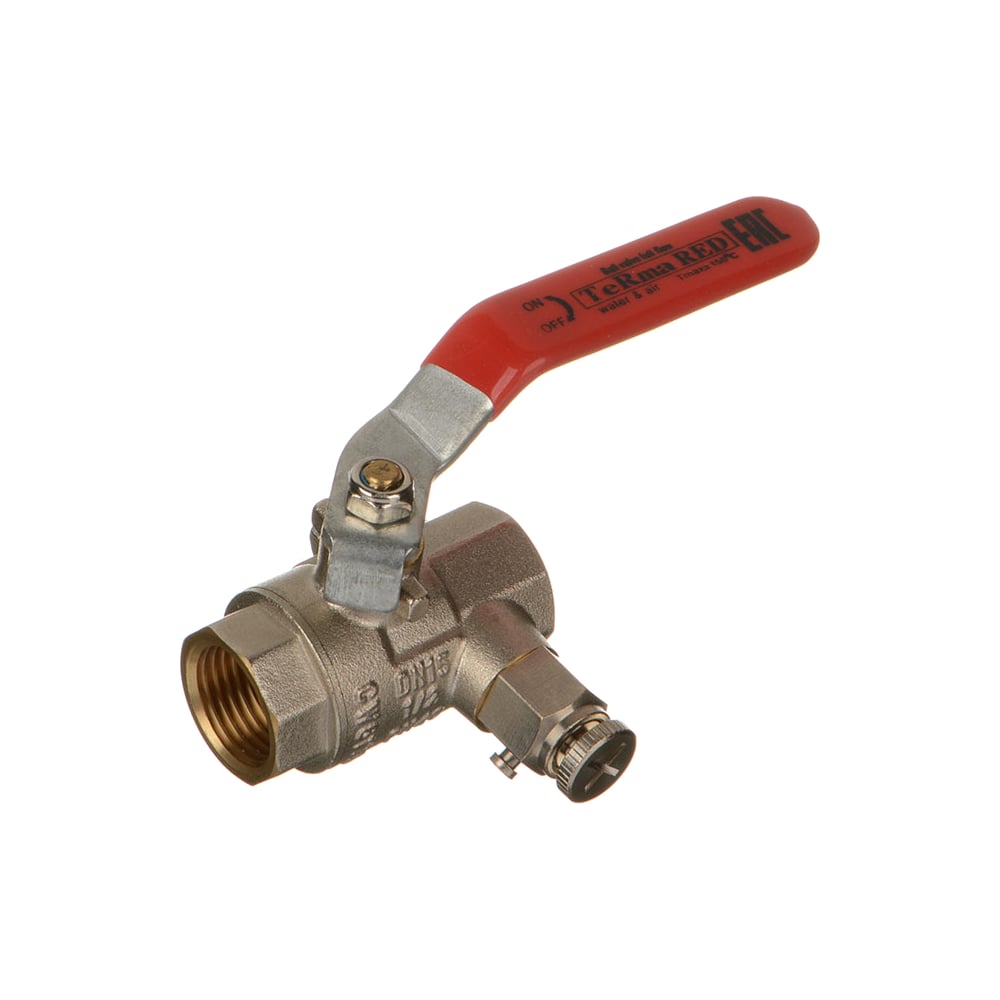 Шаровой кран Terma RED 1/2 в/в ручка с дренажем и воздухоотводчиком ...