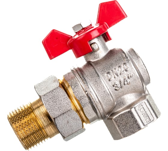 Шаровой кран Terma RED 3/4 угловой с американка 26154