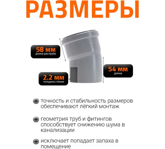 Канализационный отвод Ostendorf 90 мм, 15 градусов 114100