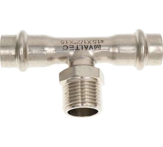 Тройник VALTEC с наружной резьбой, нержавеющая сталь 15х1/2 VTi.933.I.150415