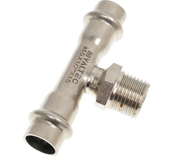 Тройник VALTEC с наружной резьбой, нержавеющая сталь 15х1/2 VTi.933.I.150415