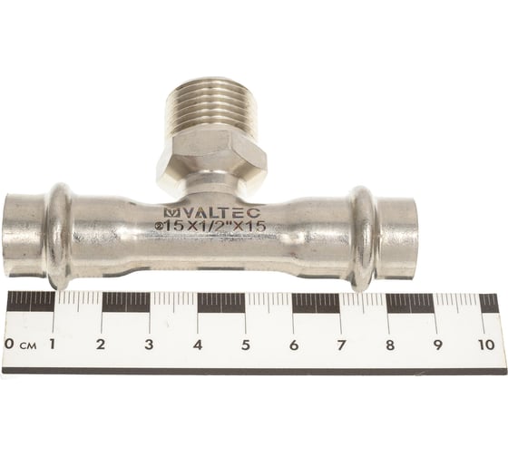 Тройник VALTEC с наружной резьбой, нержавеющая сталь 15х1/2 VTi.933.I.150415