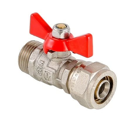 Шаровый кран с обжимным соединением VALTEC рукоятка бабочка, 16х1/2 нар. VT.341.N.1604