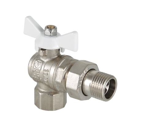 Шаровый кран VALTEC BASE угловой с полусгоном, 3/4 внутренняя-наружная, белая рукоятка VT.228.NW.05