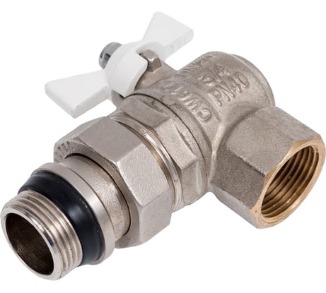 Шаровый кран VALTEC BASE угловой с полусгоном, 3/4 внутренняя-наружная, с дополнительным уплотнением, белая рукоятка VT.228.NRW.05