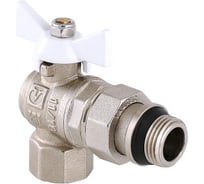 Шаровый кран VALTEC BASE угловой с полусгоном, 1/2 внутренняя-наружная, с дополнительным уплотнением, белая рукоятка VT.228.NRW.04