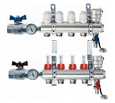 Коллекторный блок KROMWELL с термостатическими вставками, расходомерами EU.ST6081351 1x34x3_k