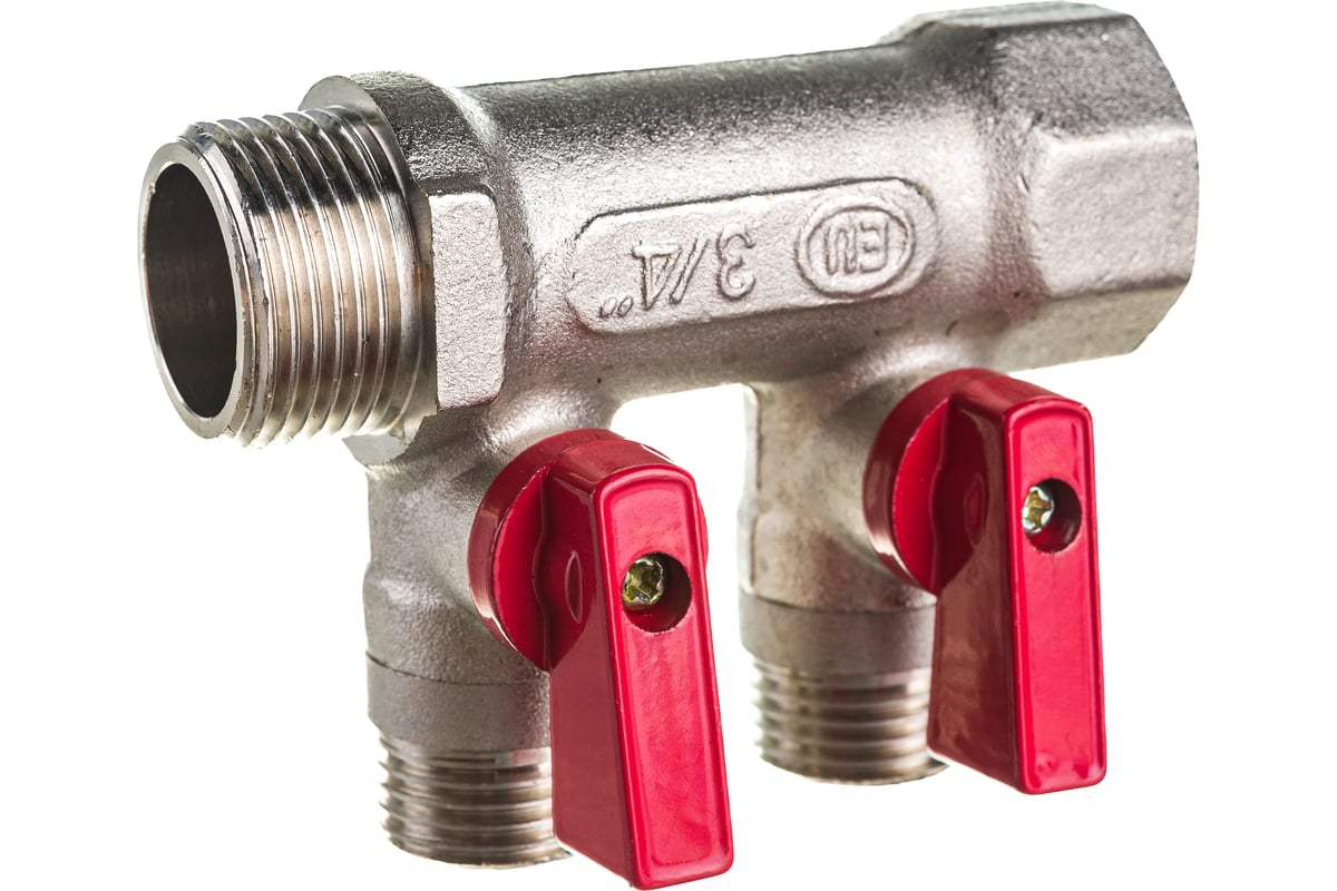 Коллектор с отсекающими шаровыми кранами EUROS 2 выхода 3/4\" x 1/2\" EU ...